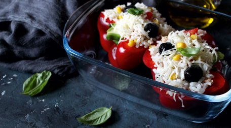 Pimientos rellenos  de arroz con atún